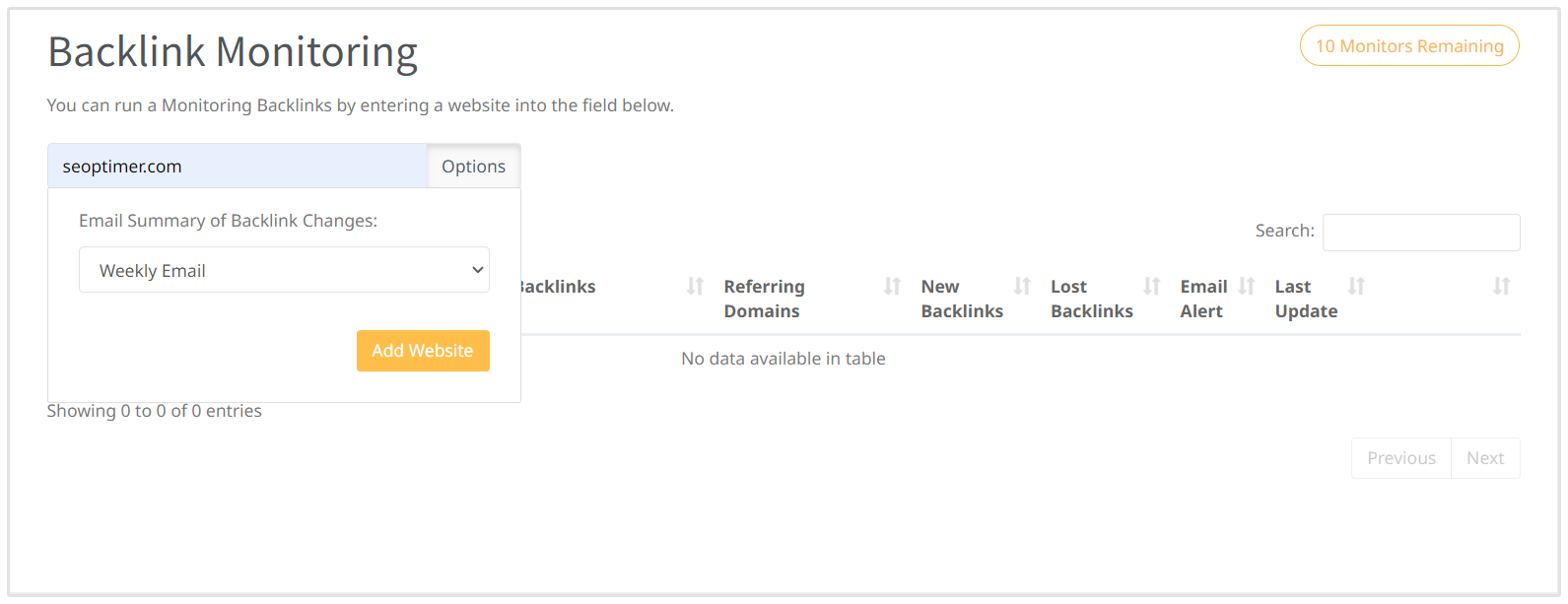 Backlink Monitoring Notification Settings